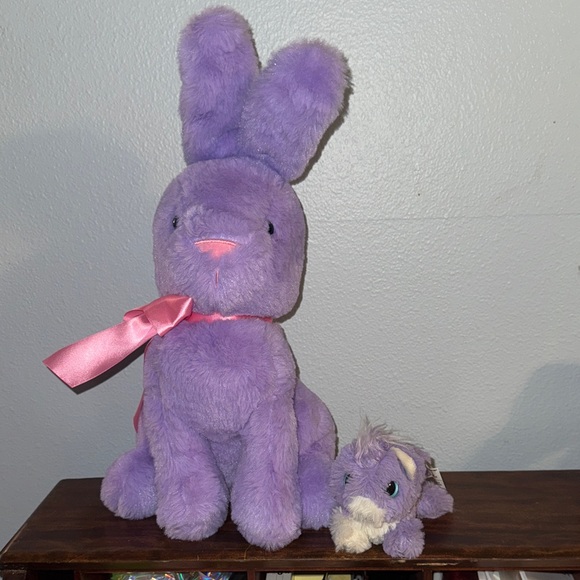 Animal Adventure Other - Purple Plush Stuffed Bunny with Pink Ribbon and Mini Kitty 16” Easter